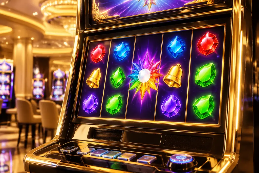 Mesin slot dengan permata berwarna dan simbol bintang